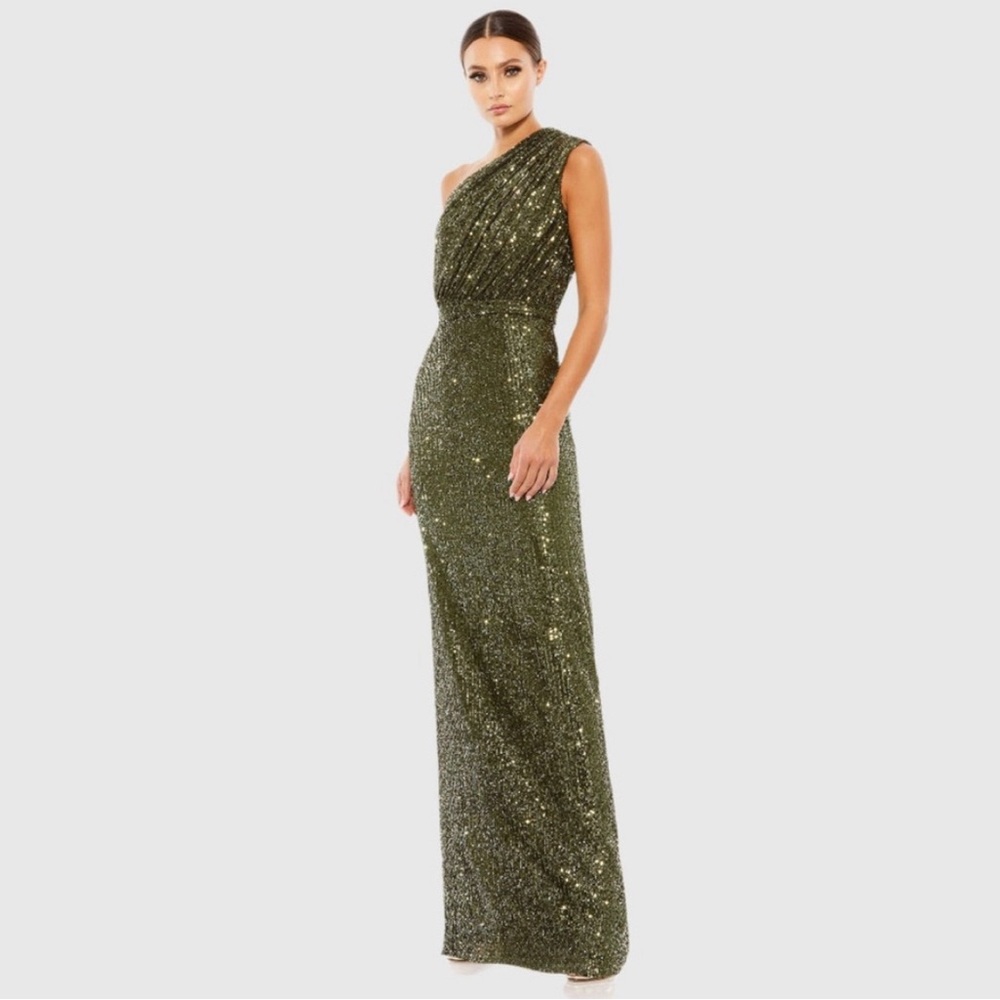 Green Sequin One Shoulder Bridesmaid Dress